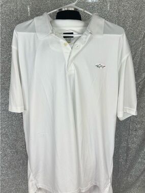 Greg Norman Collection White Polo with Embroidered Shark Logo